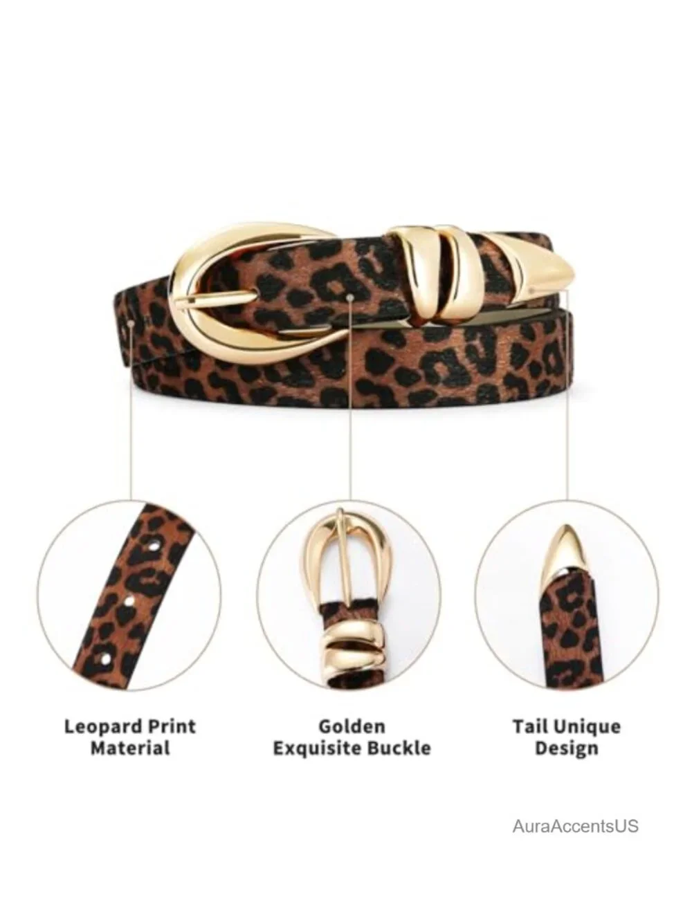 Faux Leather Belt with Gold Buckle for Women, Horse Hair Texture, Cinch Waist,